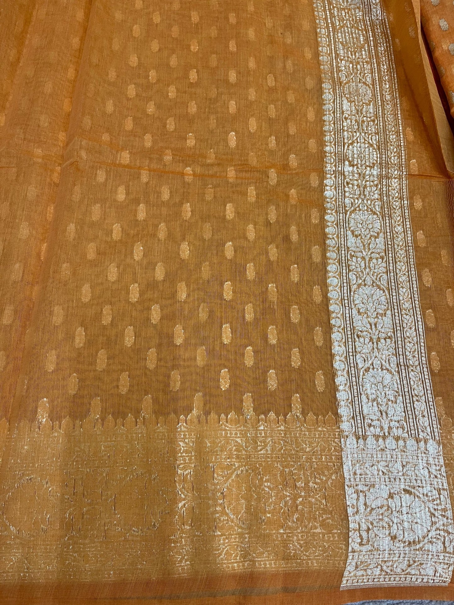 Southloom Cotton Banarasi Silk Saree with Woven Work on Body and Borders (Yellow)