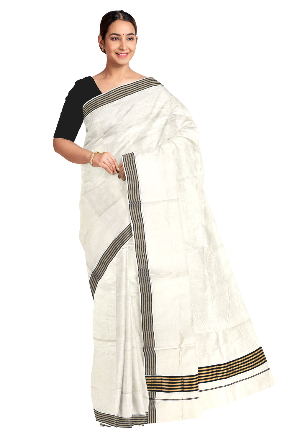 Kerala Pure Cotton Saree with Kasavu and Black Border