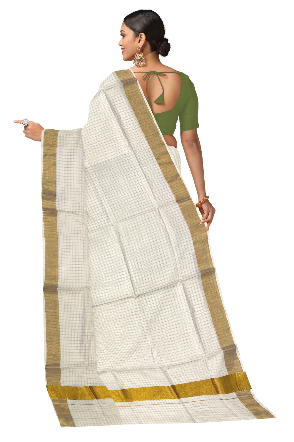 Kerala Cotton Kasavu Checks Design Saree (Onam Saree 2023)