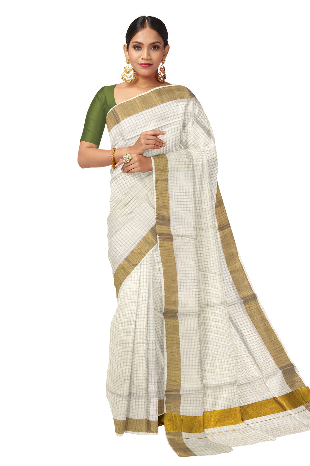 Kerala Cotton Kasavu Checks Design Saree (Onam Saree 2023)