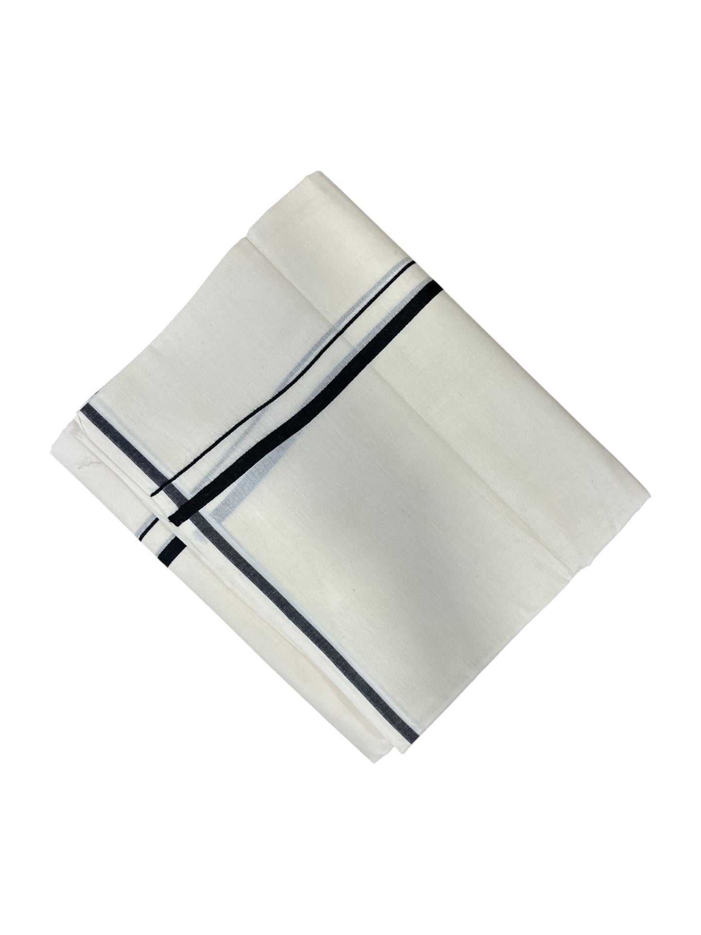 Southloom Kerala Pure Cotton Double Mundu with Black puliyilakara (South Indian Dhoti)