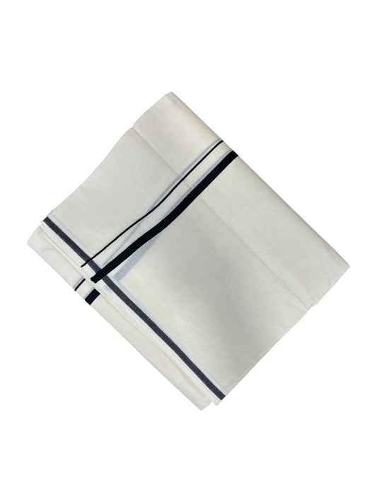 Southloom Kerala Pure Cotton Double Mundu with Black puliyilakara (South Indian Dhoti)
