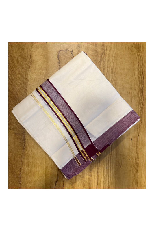 Pure Cotton Mundu with  Gold Lines and Majantha Border (South Indian Kerala Dhoti)