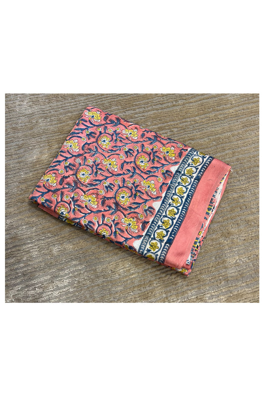 Southloom Pure Modal Silk Saree With Original Hand Block Print On Body Pallu And Blouse