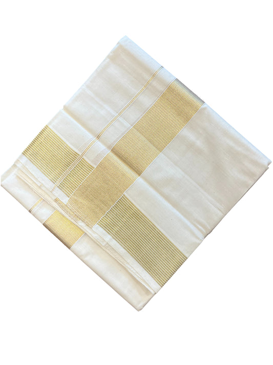 Southloom Pure Cotton Off White Double Mundu with Gold Kasavu Lines Kara (South Indian Kerala Dhoti)