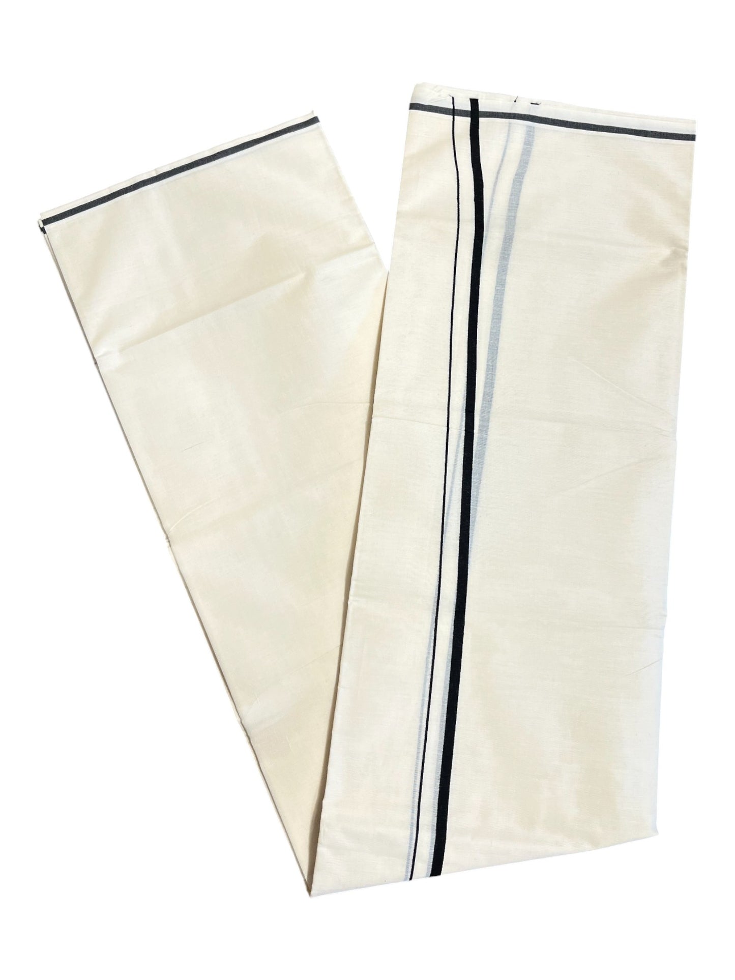 Southloom Kerala Pure Cotton Double Mundu with Black puliyilakara (South Indian Dhoti)