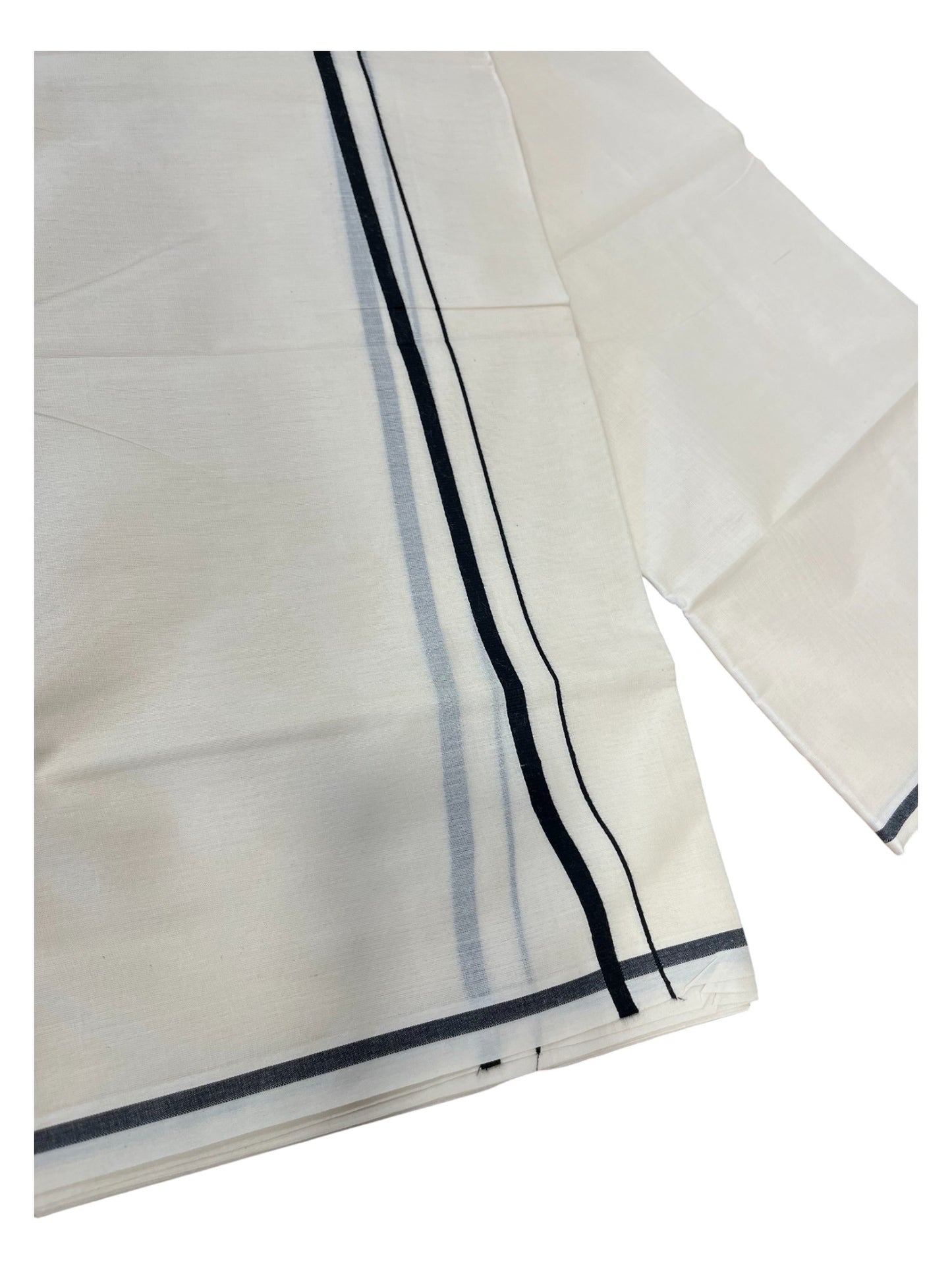 Southloom Kerala Pure Cotton Double Mundu with Black puliyilakara (South Indian Dhoti)