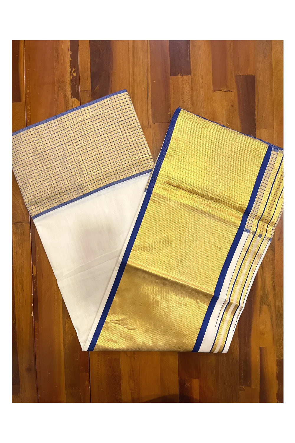 Southloom Handloom Premium Cotton Saree with Kasavu and Colour Check D