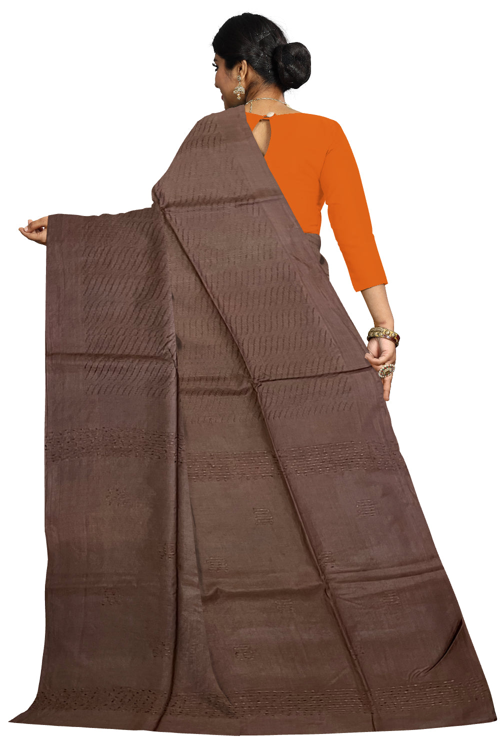 Southloom Cotton Dark Brown Designer Saree with Woven Designs on Body