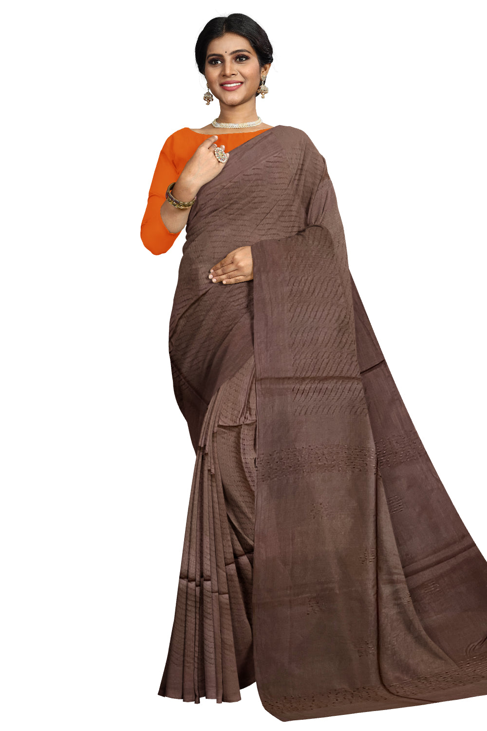 Southloom Cotton Dark Brown Designer Saree with Woven Designs on Body