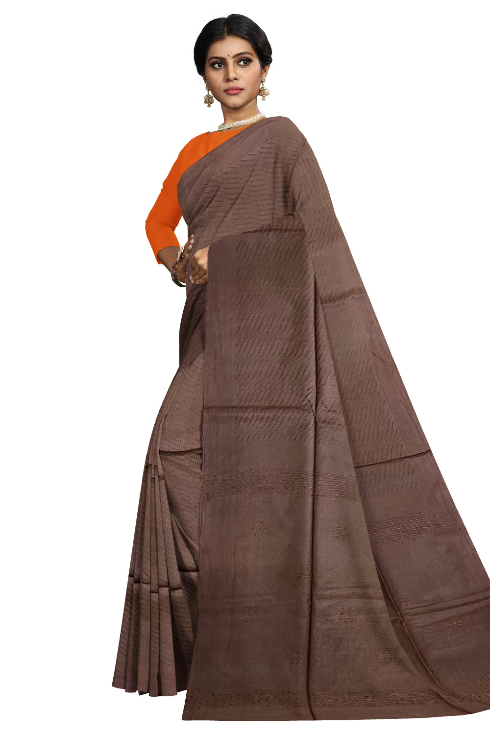 Southloom Cotton Dark Brown Designer Saree with Woven Designs on Body