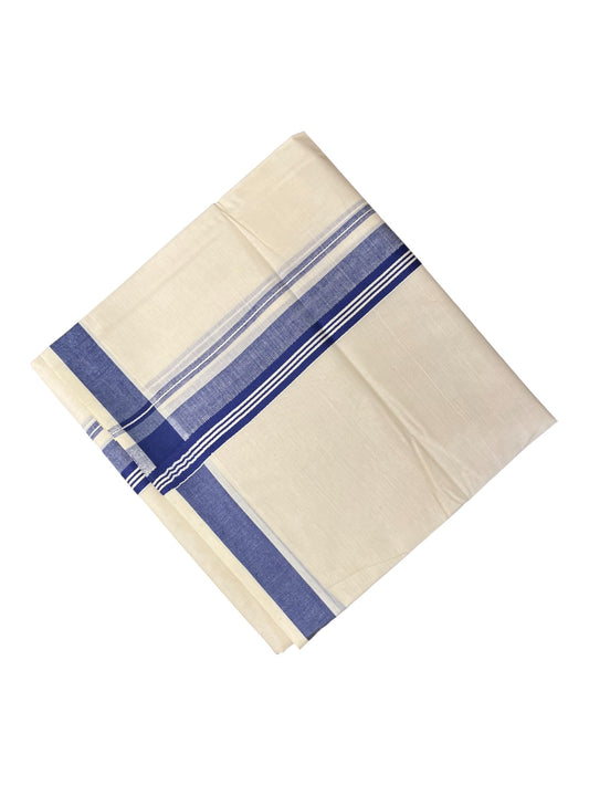 Southloom Pure Cotton Double Mundu With White Lines & Blue Border (South Indian Kerala Dhoti)