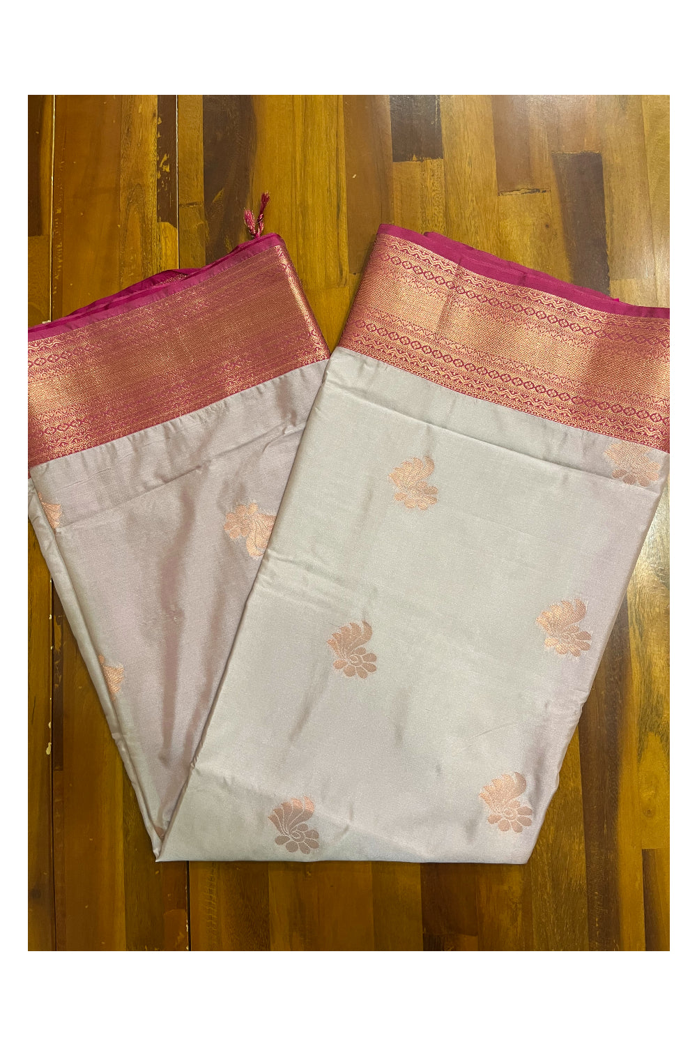 Southloom Soft Silk Gray Designer Woven Saree with Heavy Work on Pallu