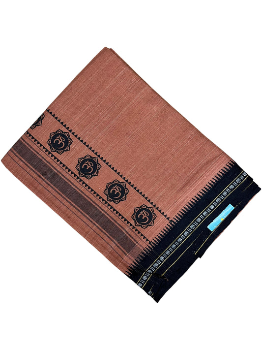 Southloom Saffron (Kaavi) Black Printed Single Mundu / Lungi (South Indian Kerala Dhoti)