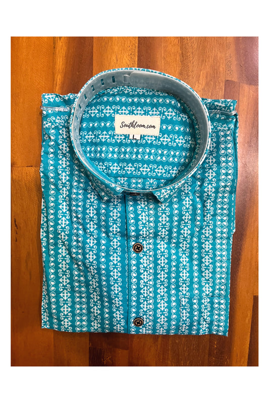 Southloom Jaipur Cotton Hand Block Printed Light Blue Shirt (Full Sleeves)