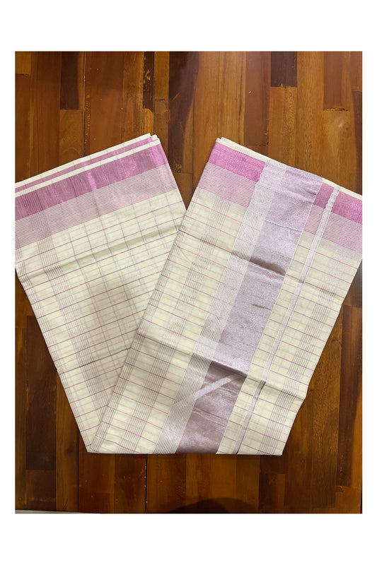 Pure Cotton Kerala Rose Copper Kasavu Checks Design Saree