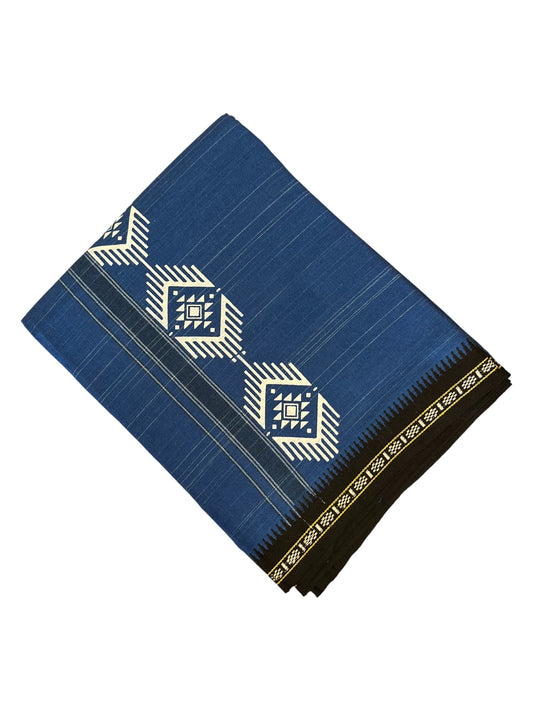 Southloom Blue Printed Single Mundu / Otta Mundu / Lungi (South Indian Kerala Dhoti)