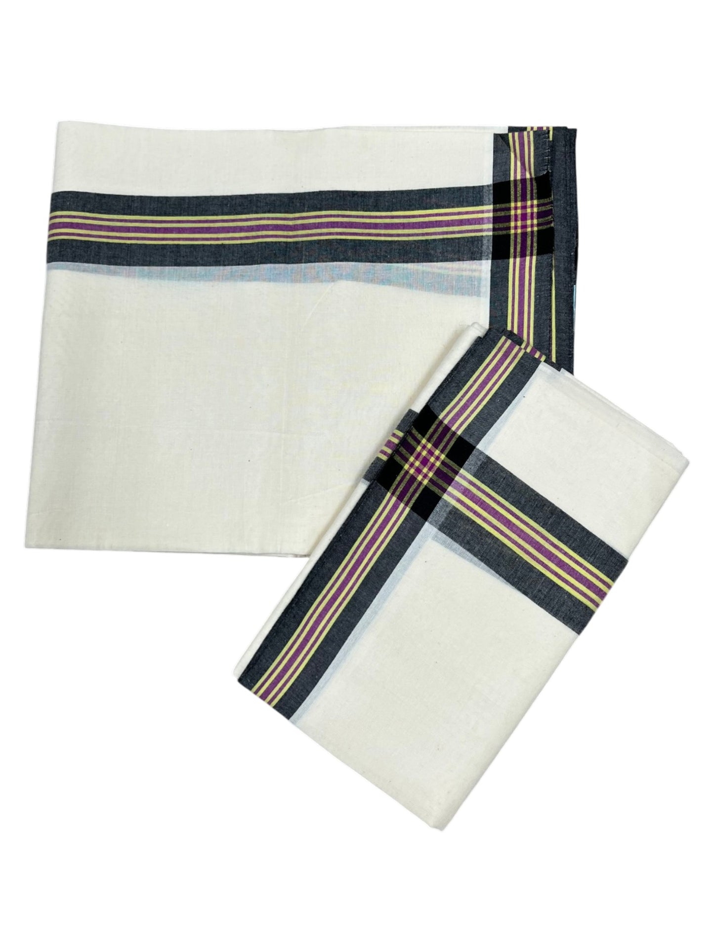 Southloom Pure Cotton Kerala Single Mulloth Set Mundu (Mundum Neriyathum) Black & Purple Border in 2.50 mtrs SL243