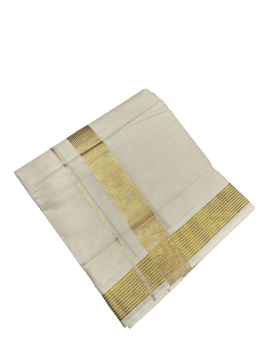 Southloom Kerala Pure Cotton Double Mundu with Gold Border (South Indian Dhoti)