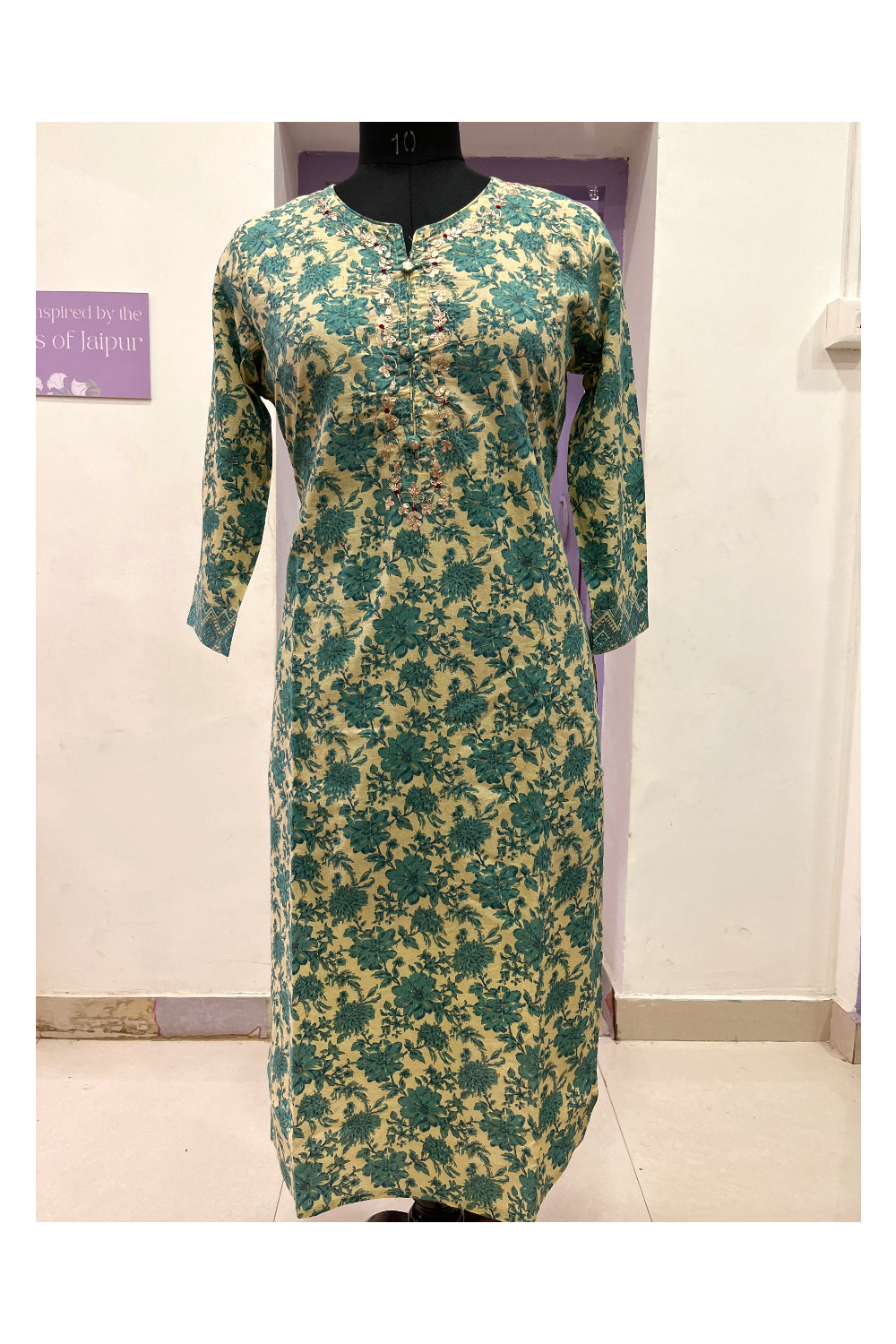 Southloom Stitched Semi Silk Salwar Set in Green Floral Prints