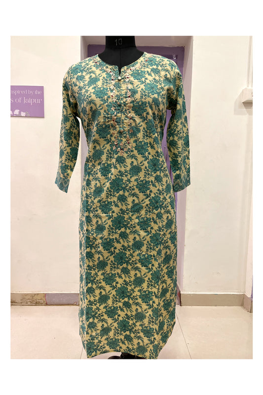 Southloom Stitched Semi Silk Salwar Set in Green Floral Prints