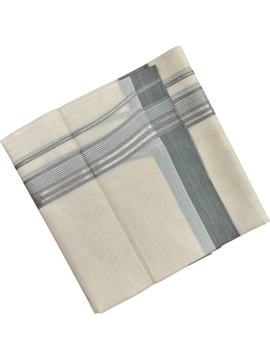 Southloom Kerala Pure Cotton Double Mundu with Grey Colour And Silver Lines Border (South Indian Dhoti)