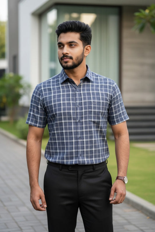 Southloom Pure Cotton Blue Check Shirt SLSHIRT 42 HS