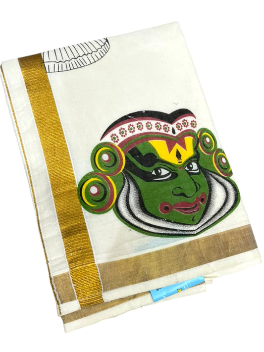Southloom Cotton Kasavu Printed Kids's Velcro Mundu SLK