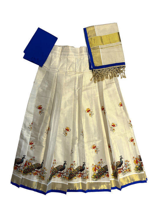 Southloom Semi Stitched Tissue Printed Dhavani Set with Pavada and Blue Blouse Piece