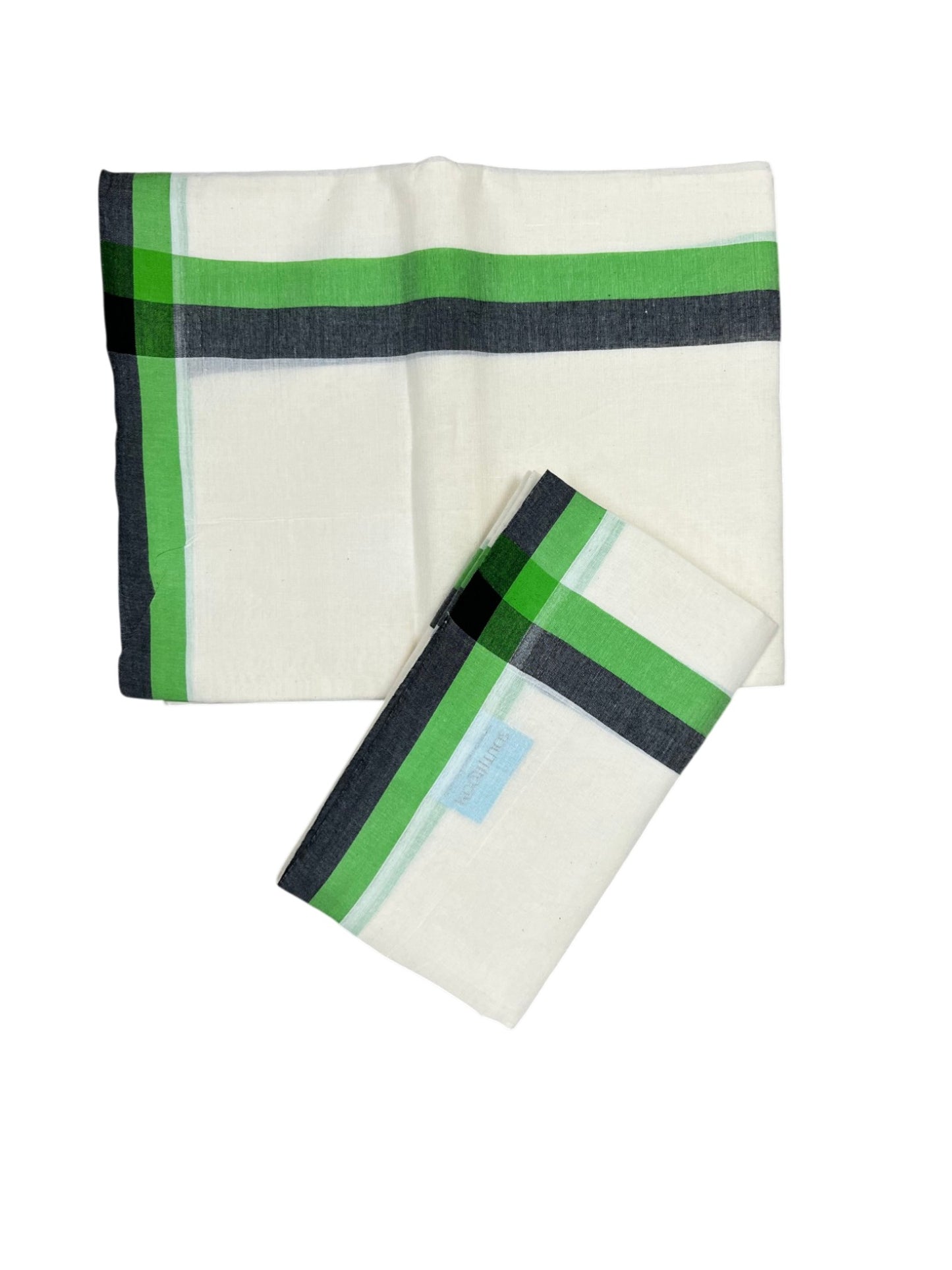 Southloom Pure Cotton Kerala Single Mulloth Set Mundu (Mundum Neriyathum) Black & Green Border in 2.50 Mtrs SL243