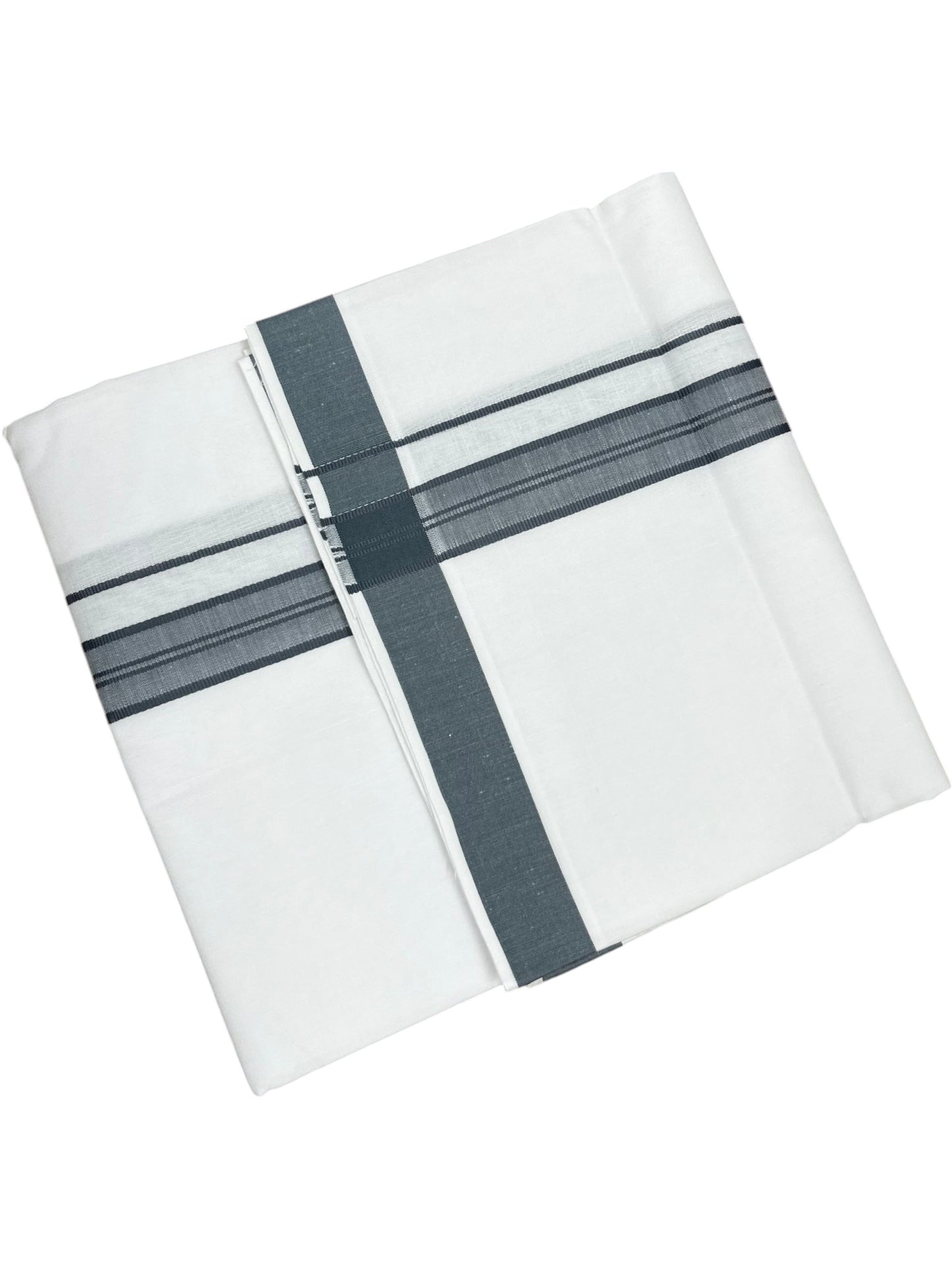 Southloom Pure White Cotton Mundu with Gray Border (South Indian Kerala Dhoti)