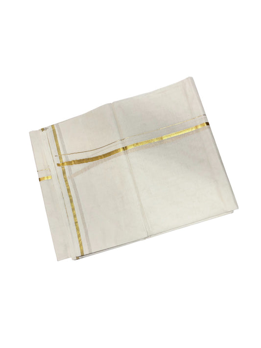 Southloom Pure Cotton Double Mundu With Gold Kasavu & Gold Border (South Indian Kerala Dhoti)