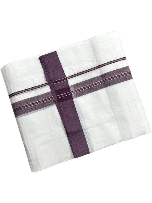 Southloom Pure White Cotton Mundu with Purple & Silver Line Border (South Indian Kerala Dhoti)
