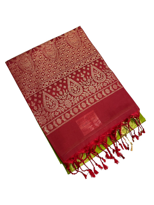 Southloom Pure Handloom Kanchipuram Silk Saree with Butta Work (Maroon & Green)