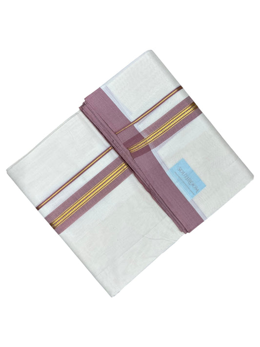 Southloom Pure Cotton Mundu with Gold Lines and Brown Border (South Indian Kerala Dhoti)