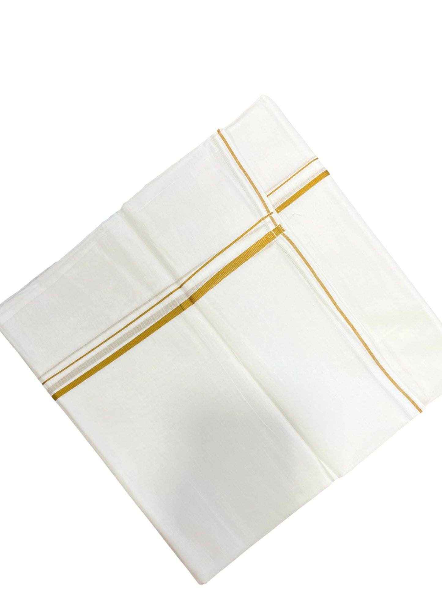 Pure White Cotton Double Mundu with Yellow PuliyilaKara (South Indian Dhoti)