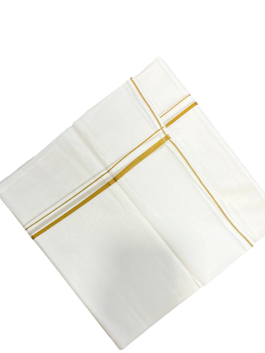 Pure White Cotton Double Mundu with Yellow PuliyilaKara (South Indian Dhoti)