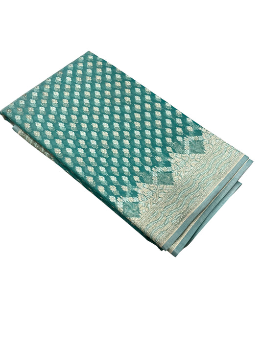 Southloom Cotton Banarasi Silk Saree with Woven Work on Body and Borders (Blue)