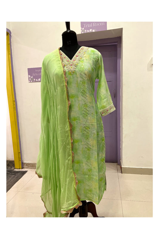 Southloom Stitched Semi Silk Salwar Set in Light Green Thread Works