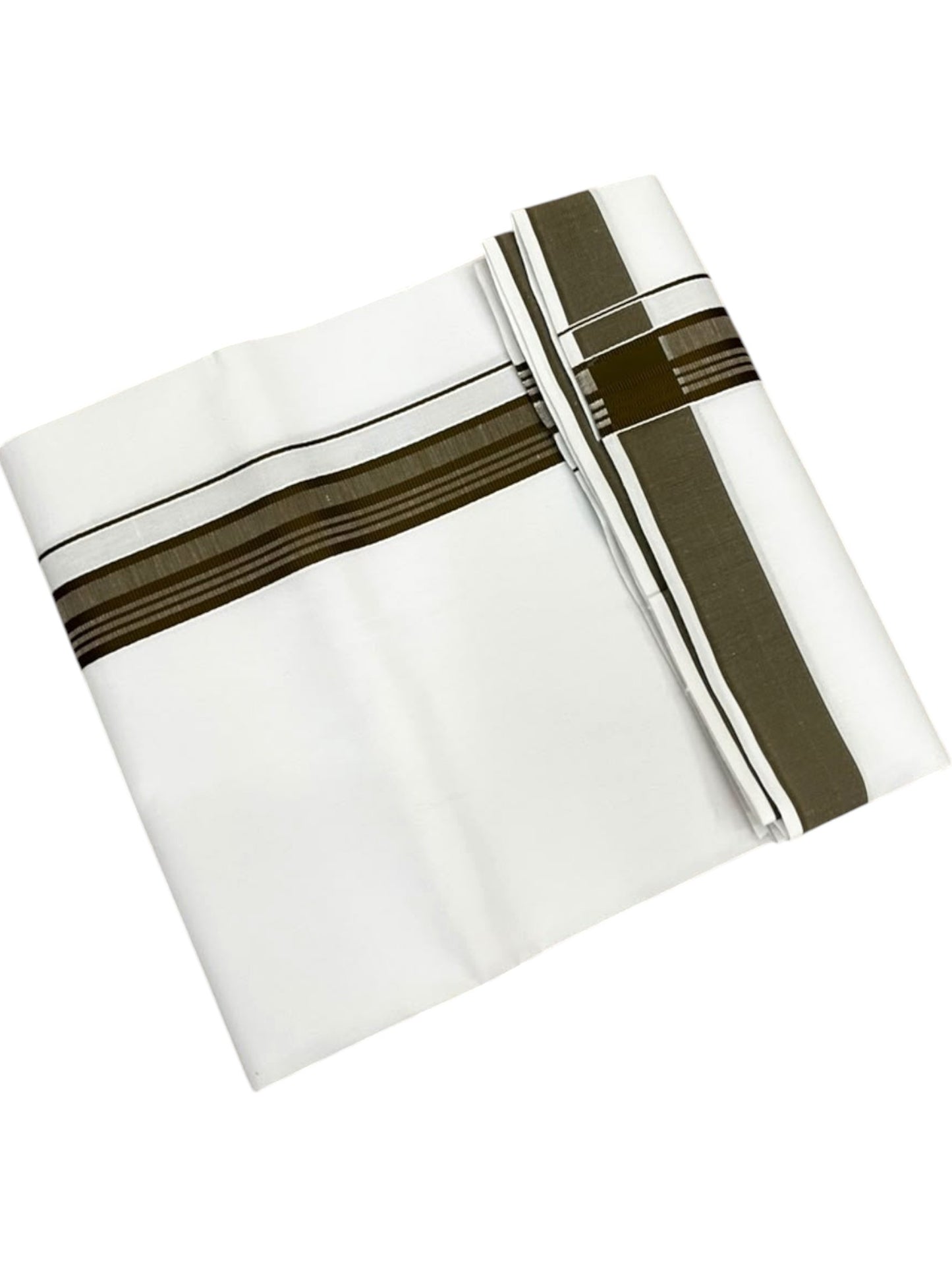 Southloom Pure White Single Cotton Mundu with Brown Border (South Indian Kerala Dhoti)