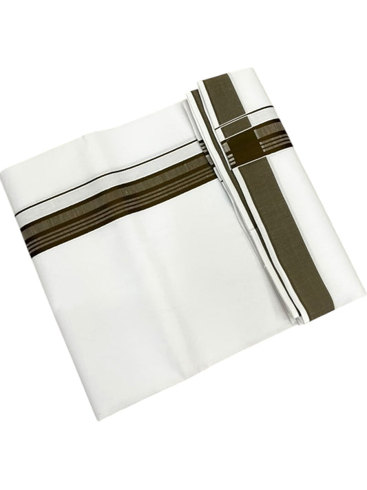 Southloom Pure White Single Cotton Mundu with Brown Border (South Indian Kerala Dhoti)