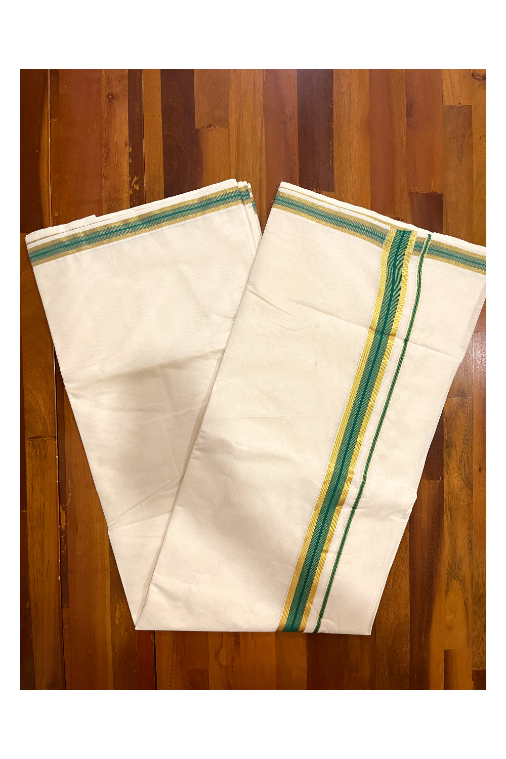 Kerala Pure Cotton Plain Saree with Kasavu and Green Border