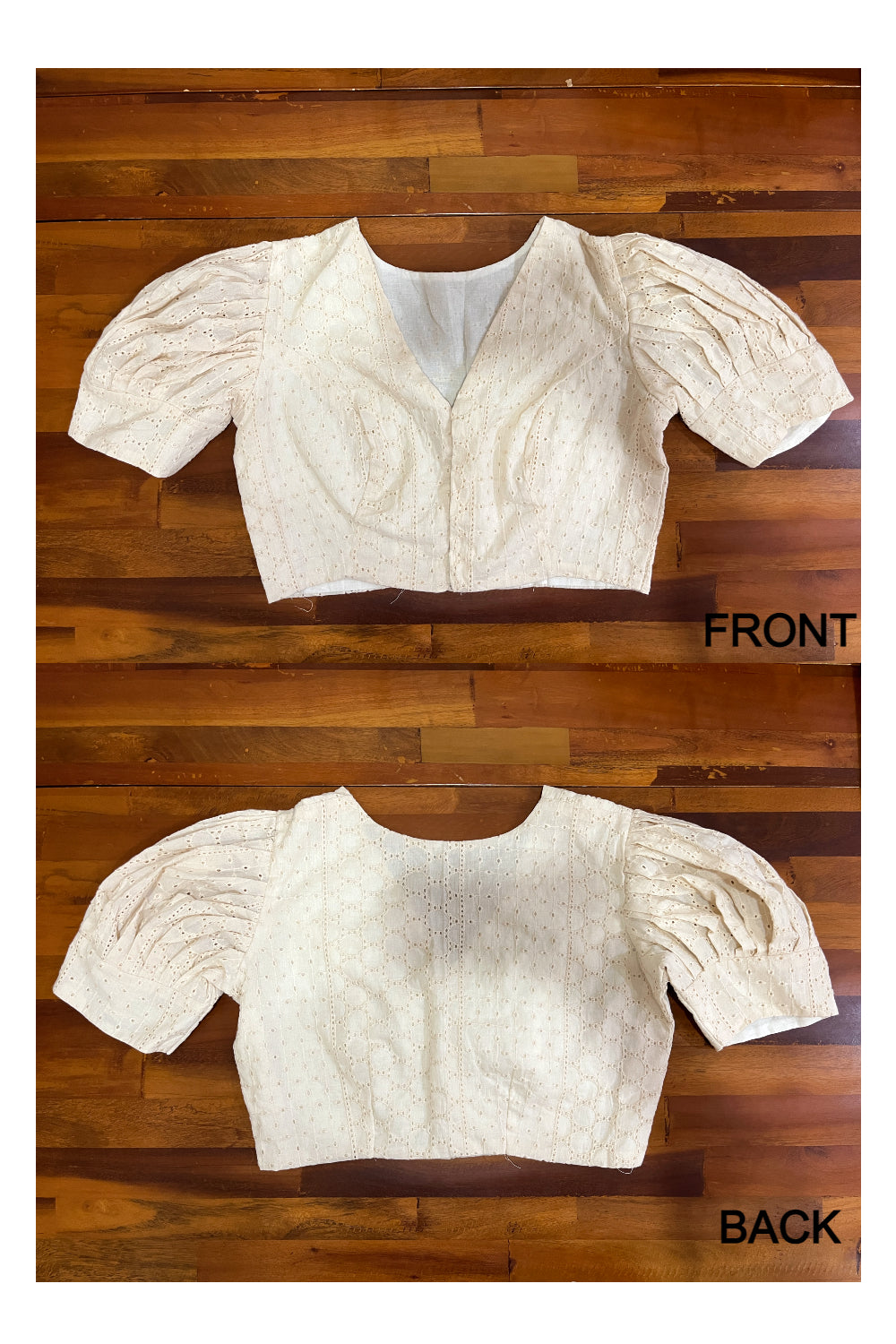 Southloom Off White Hacoba Work Puff Shoulder Ready Made Blouse