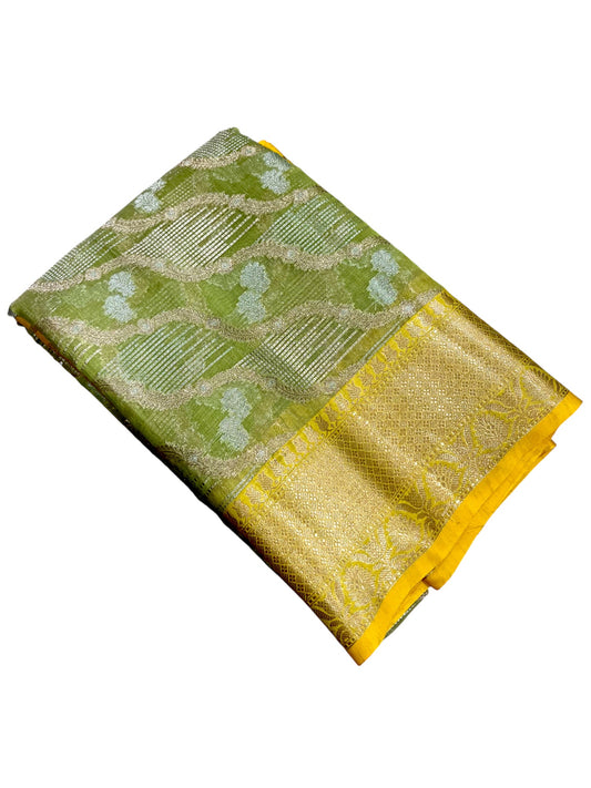 Southloom Tissue Banarasi Silk Saree with Woven Work on Body and Borders (Green)