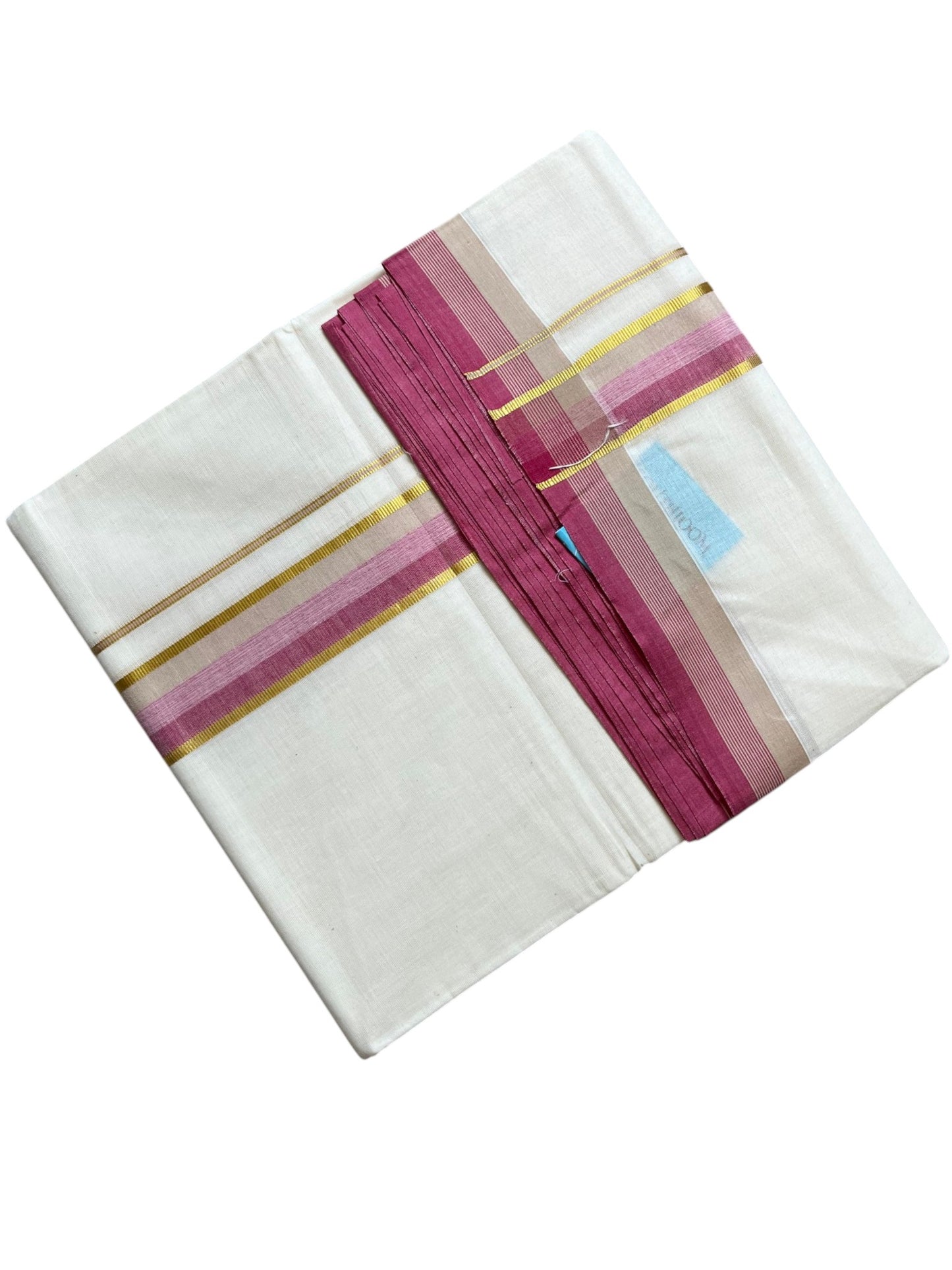 Southloom Pure Cotton Mundu with Golden Lines and Border (South Indian Kerala Dhoti)