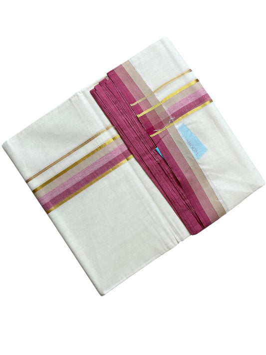 Southloom Pure Cotton Mundu with Golden Lines and Border (South Indian Kerala Dhoti)