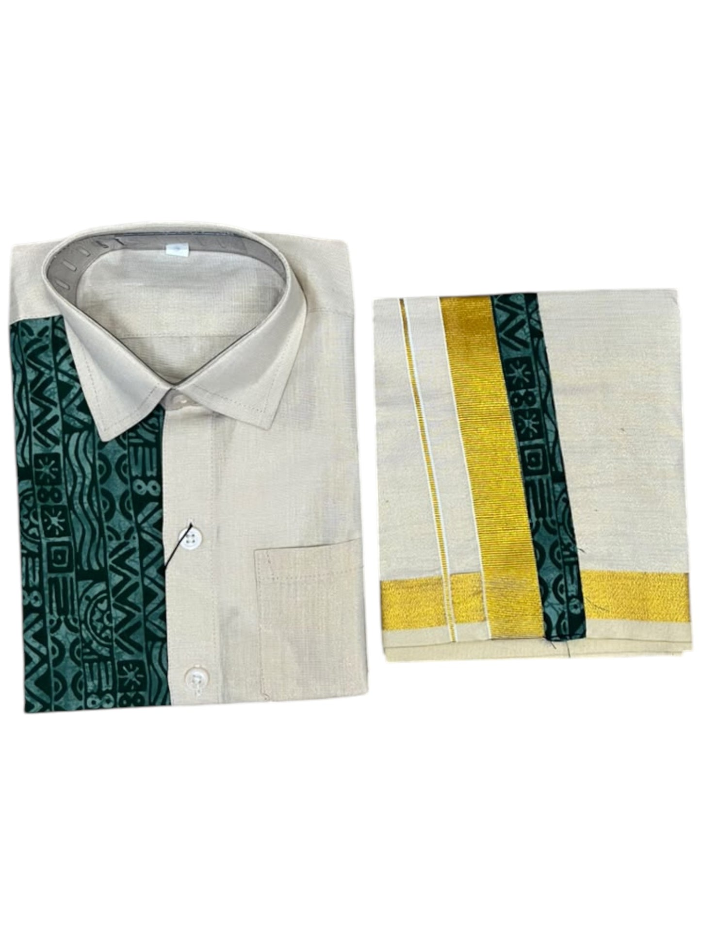 Southloom Tissue Ajrakh Printed Kids's Combo (Shirt + Velcro Mundu) SLKCOMBO SL611