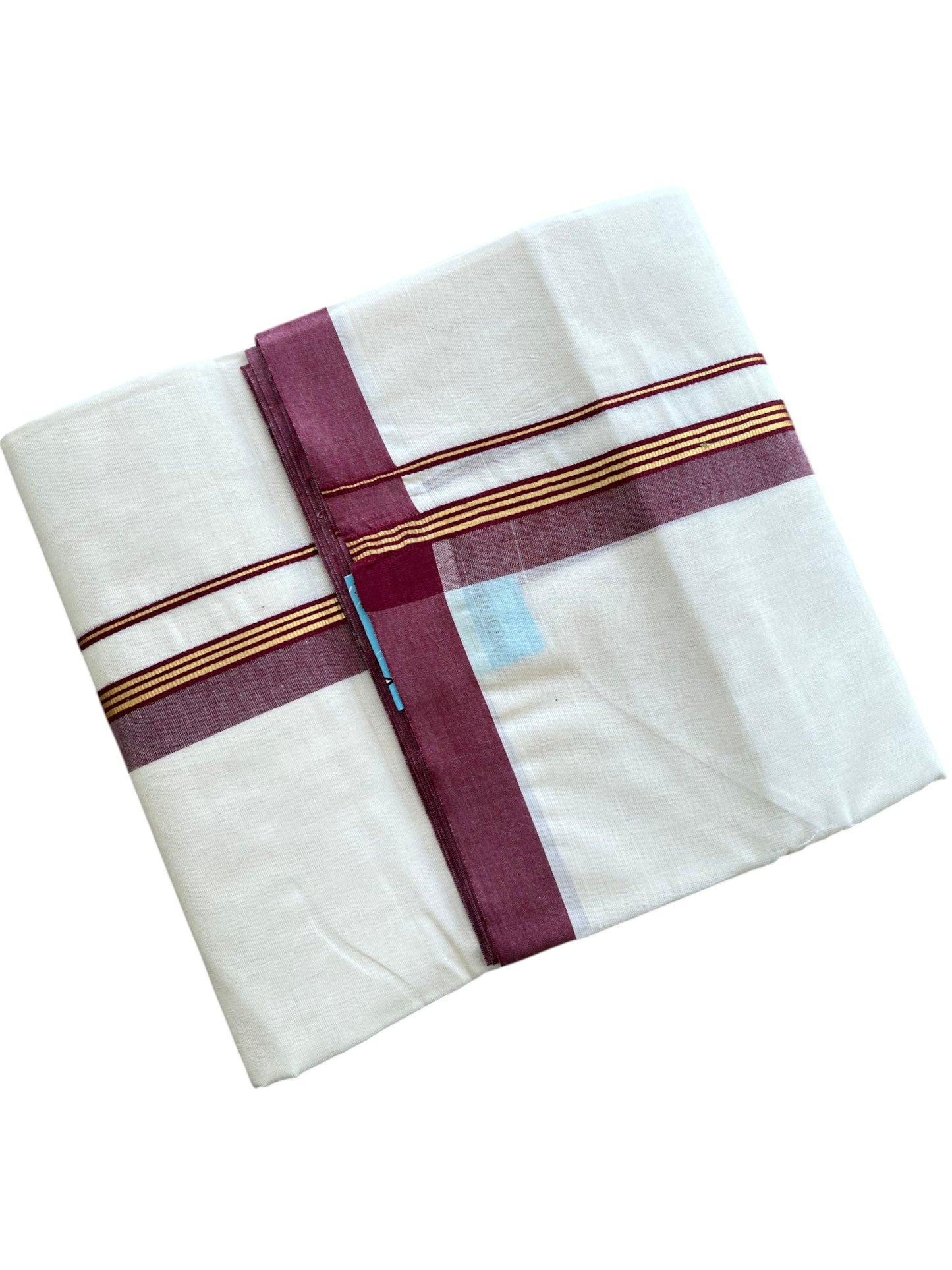 Southloom Pure Cotton Mundu with Golden Lines and Purple Border (South Indian Kerala Dhoti)