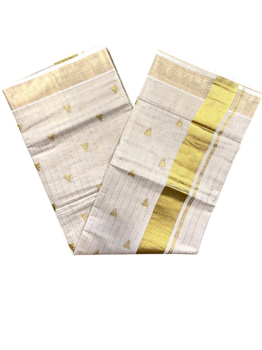 Southloom Kerala Tissue Kasavu Stripes Saree With Temple Embroidery on Body