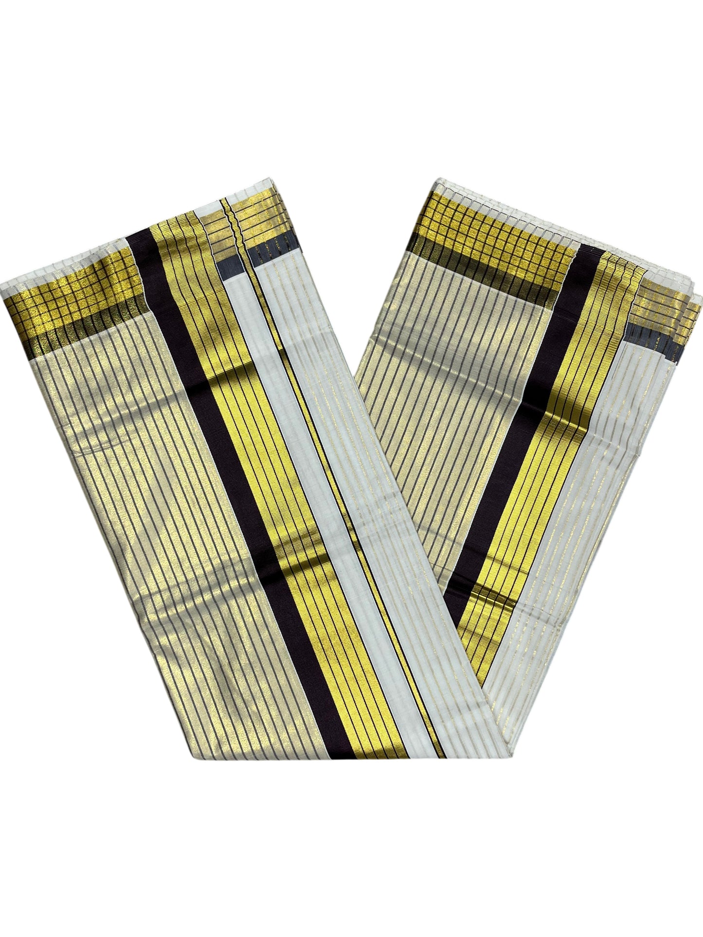 Southloom Kerala Pure Cotton Saree with Stripes on Body and Borders in Brown SL334
